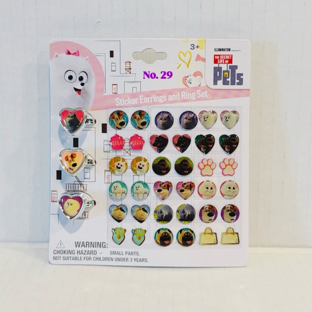 Illuminations The Secret Life of Pets Sticker Earrings and Ring Set